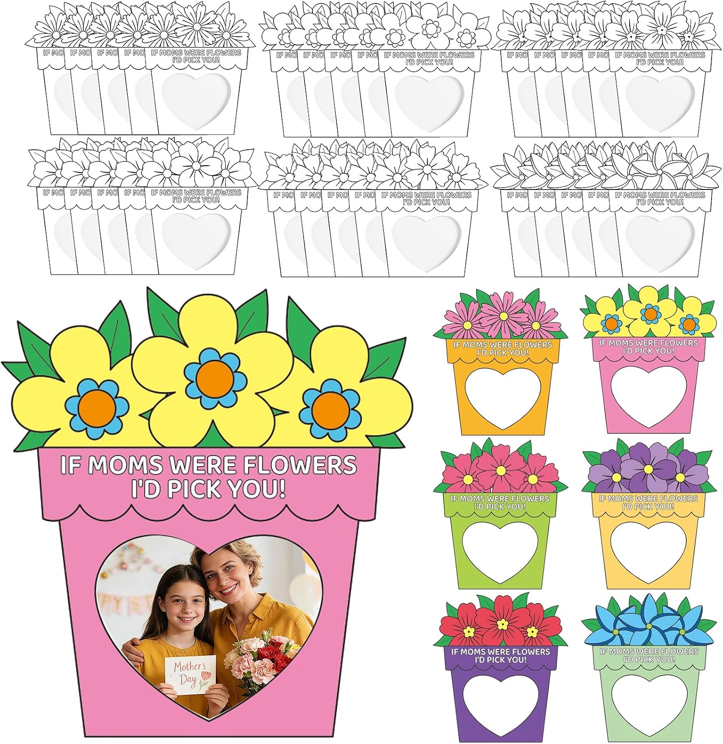 30 Pcs Mothers Day Crafts for Kids DIY Picture Frames Decorating Craft 6 Styles Flower Paper Picture Frame Kit Mother's Day Birthday Gifts from Daughter Son for Classroom Art Activity Home Party Decor