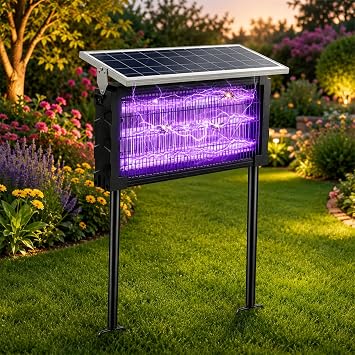 2026 New Solar Bug Zapper Outdoor Mosquito Repellent Outdoor Patio with 19In Solar Panel,3 LED Tubes,Auto On/Off Fly Insect Zapper,Waterproof Mosquito Trap for Home Garden