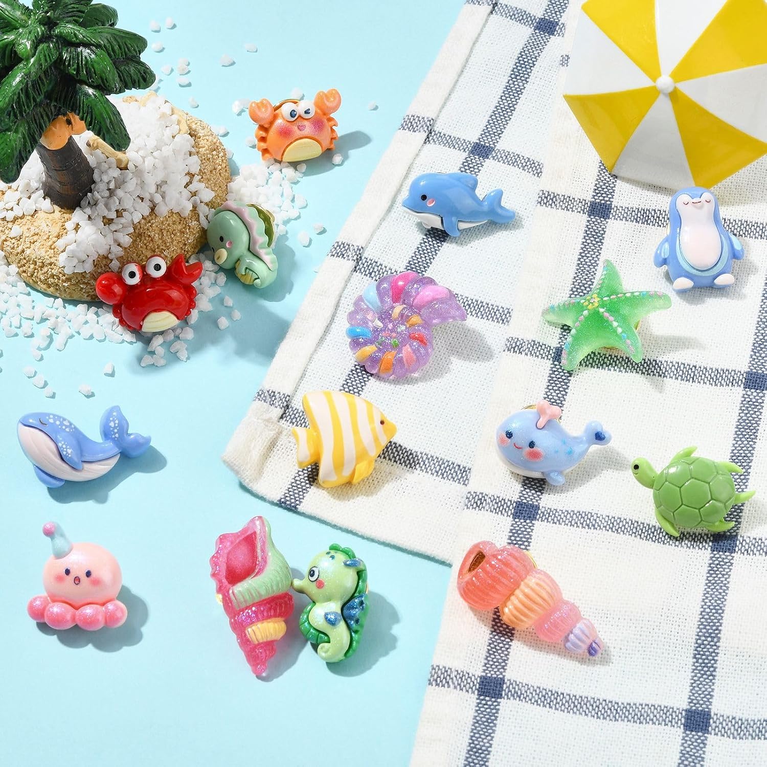 Ipotkitt 15 pcs 15 Styles Resin Cute Ocean Animals Brooches Crab Shell Fish Dolphin Seahorse Alloy Pins Backs for DIY Crafts Dress Clothes Backpacks Bags Hats Jeans Ties Decor