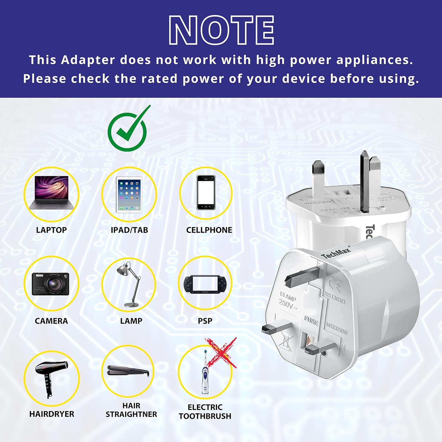 TechMax European to UK Plug Adaptor Pack of 2 - Image 5