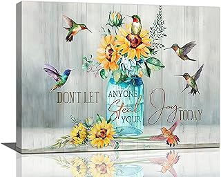 Bulldog Leather Works Abstract Hummingbird Sunflower Wall Art Canvas Inspirational Quotes Poster Farmhouse Flowers Artwork Modern Home Decorations Framed And Stretched Ready to Hang 12x16Inch