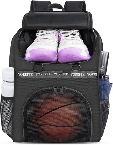 YOREPEK Bolsa de baloncesto, mochila de baloncesto grande con compartimento para zapatos y soporte para pelotas para hija e hijo, bolsa de fútbol