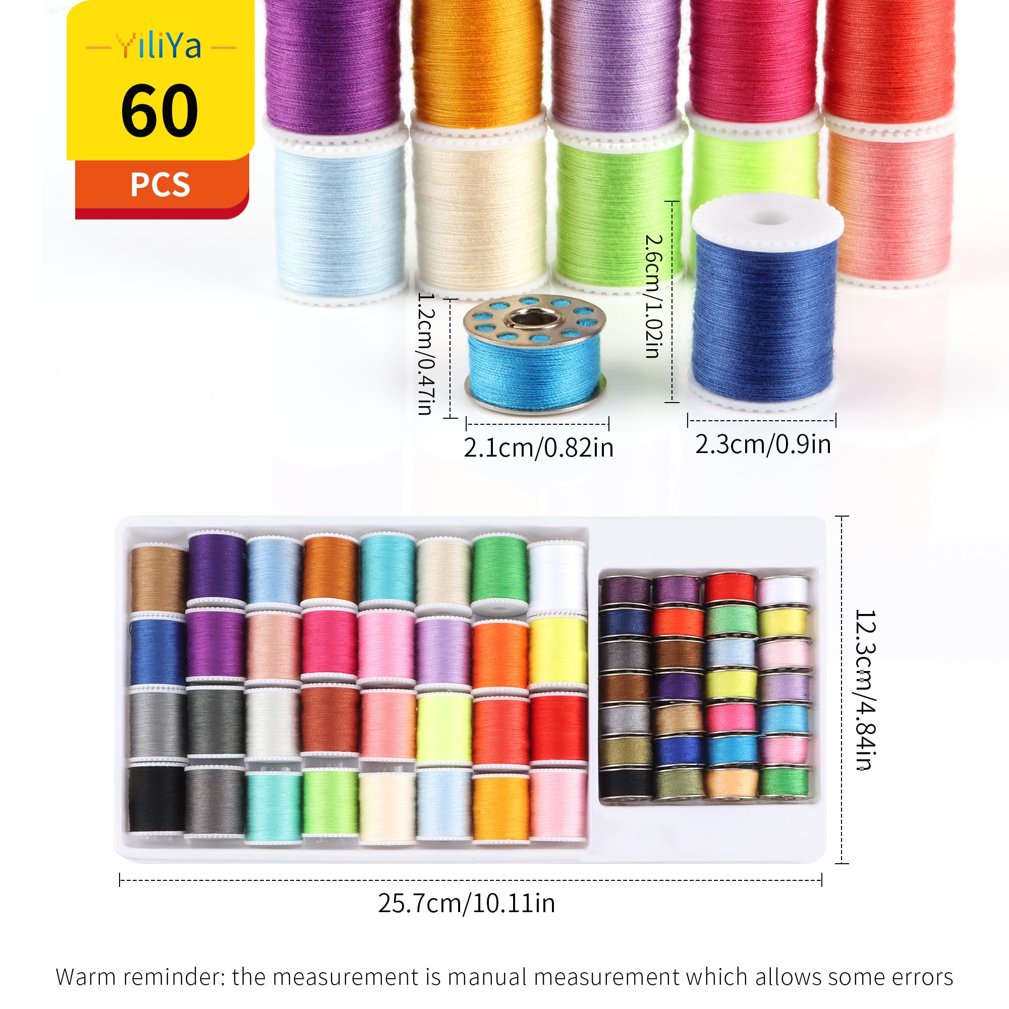 Nähgarn-Set 60 Spulen – Polyester, Je 400 Yards, Bunt Für Nähmaschine & Handarbeit