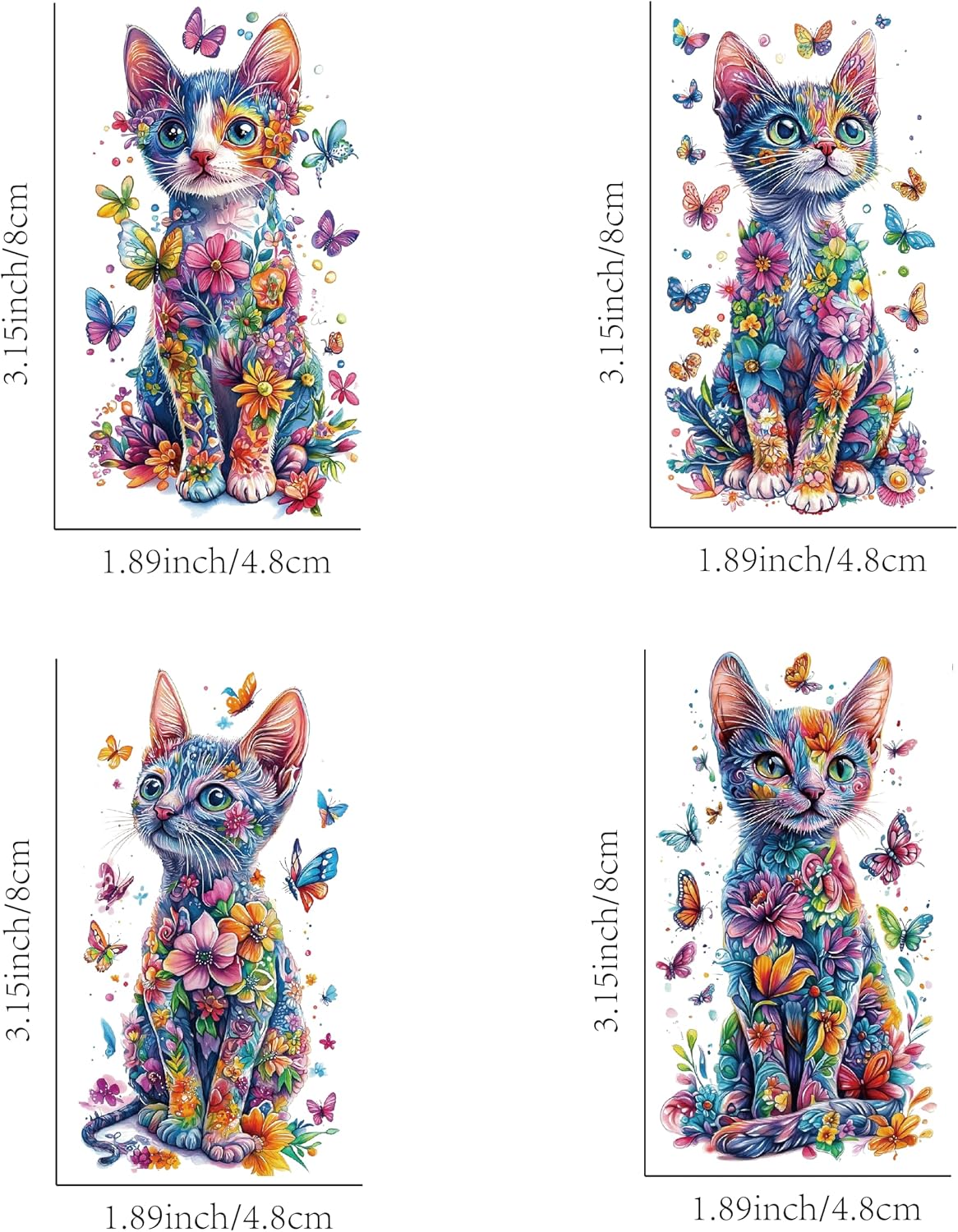 4 Pieces Flower Cat UV DTF Transfer Stickers, Waterproof Scratch Resistant Self-Adhesive Suitable for Decorating Glass, Ceramic Cup and Metal Cup, It is a Great DIY Decoration for Many Items.