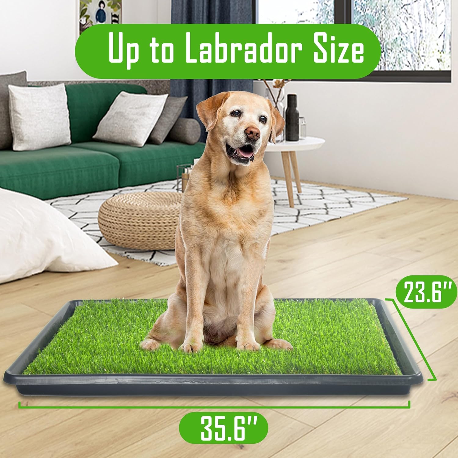 Reusable Dog Loo System with Artificial Grass Turf&Pee Pads&Tray, for Puppy Potty Training is Portable&Easy to Clean,35x23in Large Dog Litter Box Toilet for Indoor/Outdoor use