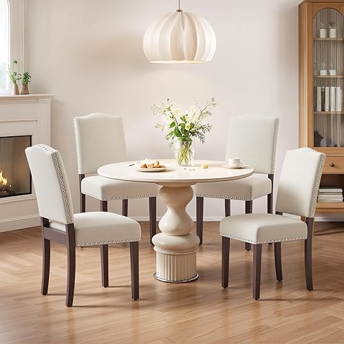 Juego de 4 sillas de comedor, modernas sillas de cocina de estilo rústico de tela tapizada de mediados de siglo, para comedor, sala de estar,