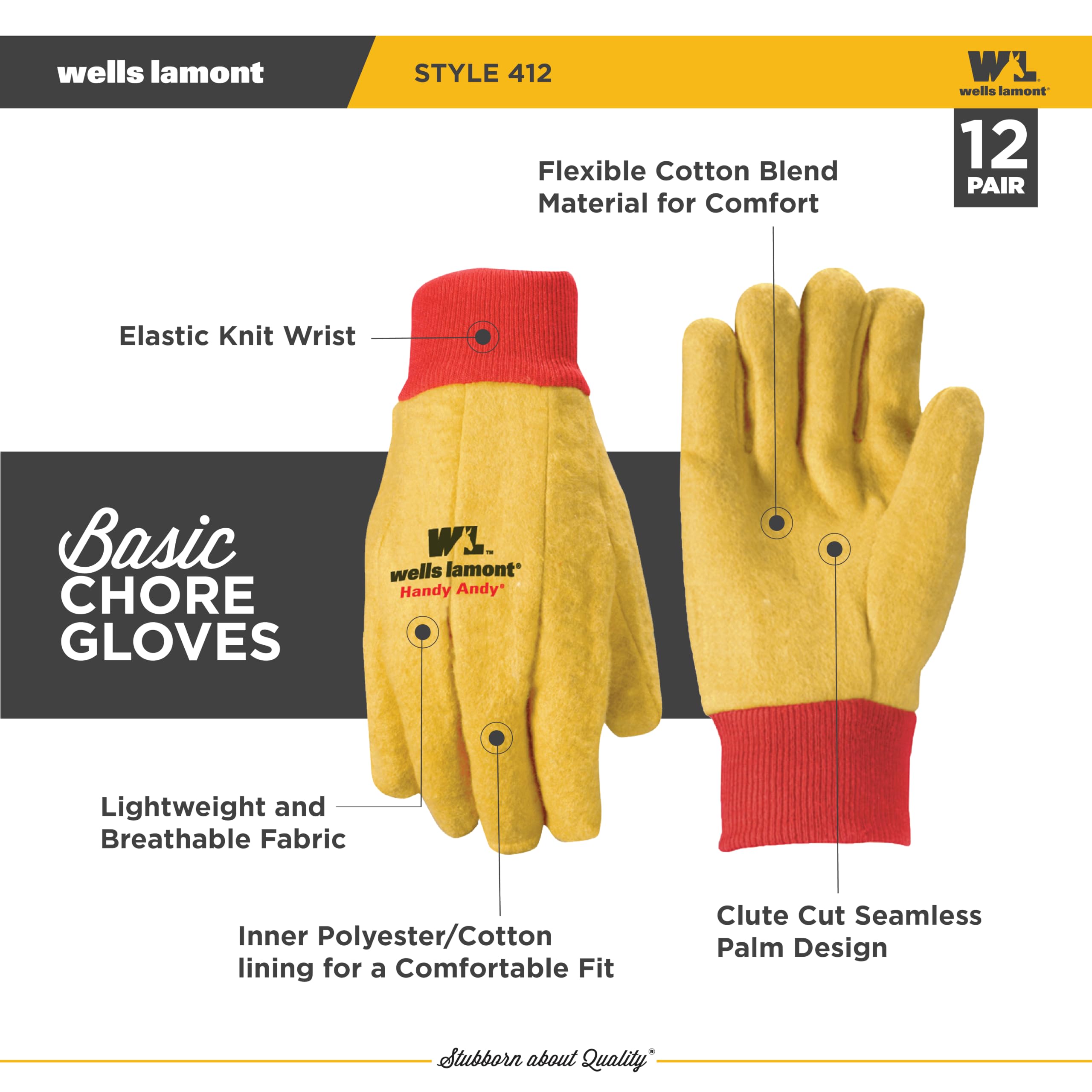 Wells Lamont algodón forro para hombre guantes de trabajo, 12-pairs