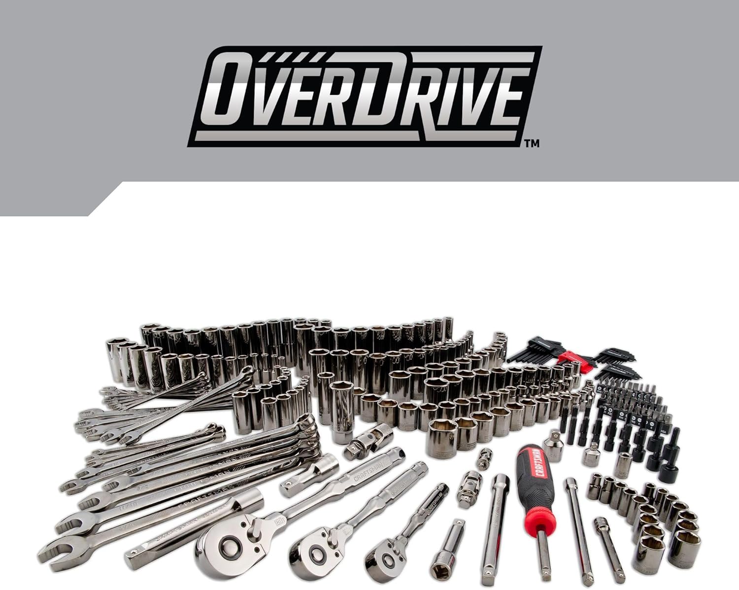 CRAFTSMAN OVERDRIVE 284-Piece Gunmetal Chrome Mechanics Tool Set, Standard SAE/Metric Socket Set, with Hard Case (CMMT99284)