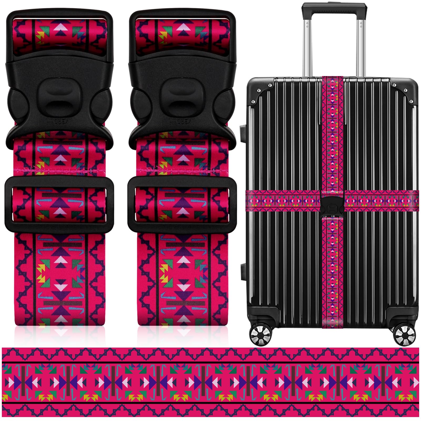 2 Pack Luggage Straps for Suitcases, Adjustable Travel Belt with Double Lock and Quick Release Buckle, Heavy Duty Nylon Bag Packing Strap, Bright