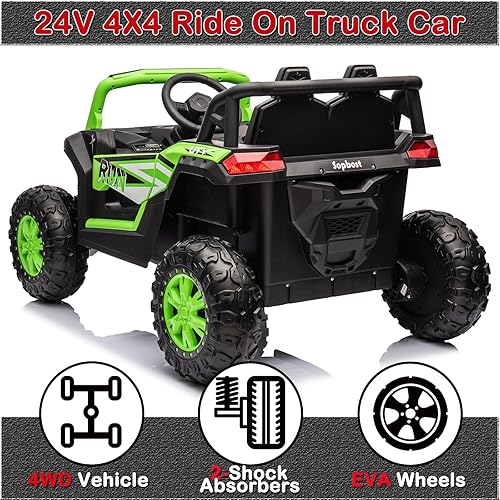 Miniatura 4 de Juguetes de paseo para niños de 24 V lado a lado para niños grandes, automóvil eléctrico 4WD con control remoto en camión, ruedas de EVA,