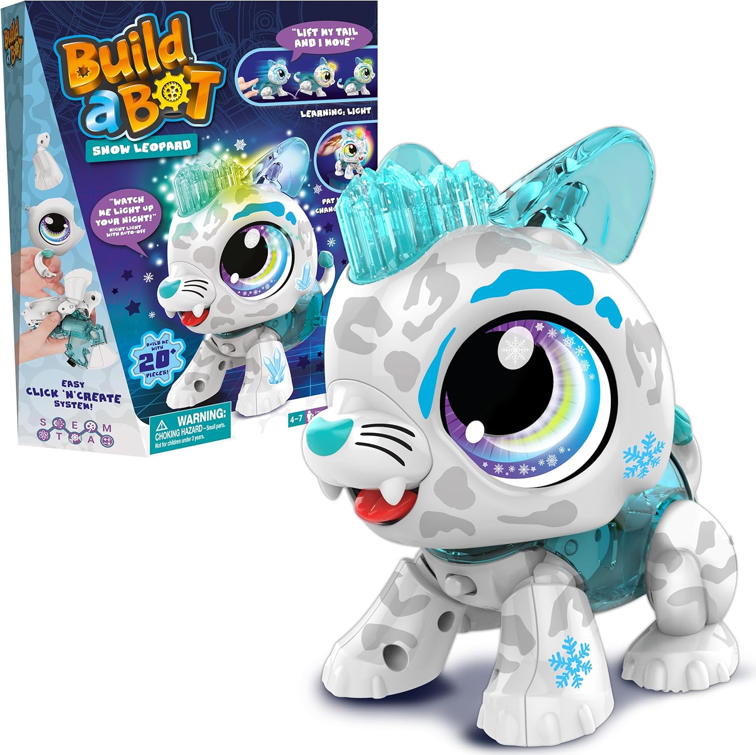 Goliath Build-a-Bot: Snow Leopard | Build Your Own Interactive Pet Snow Leopard | Easy Click 'n' Create System | 20+ Piece STEM Robot Kit for Kids | for Ages 4+