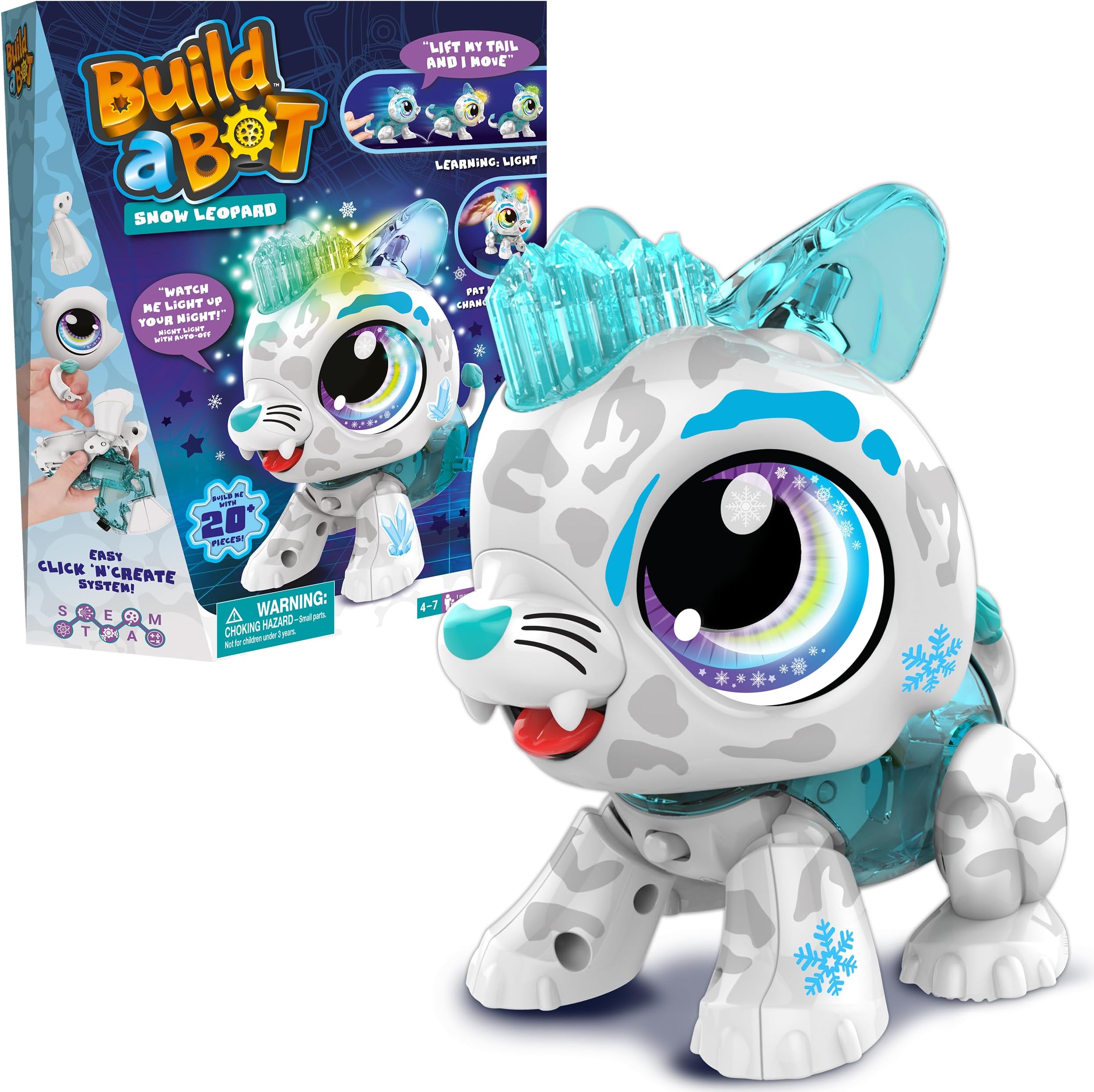Build-a-Bot: Snow Leopard | Build Your Own Interactive Pet Snow Leopard | Easy Click 'n' Create System | 20+ Piece STEM Robot Kit for Kids | For Ages 4+
