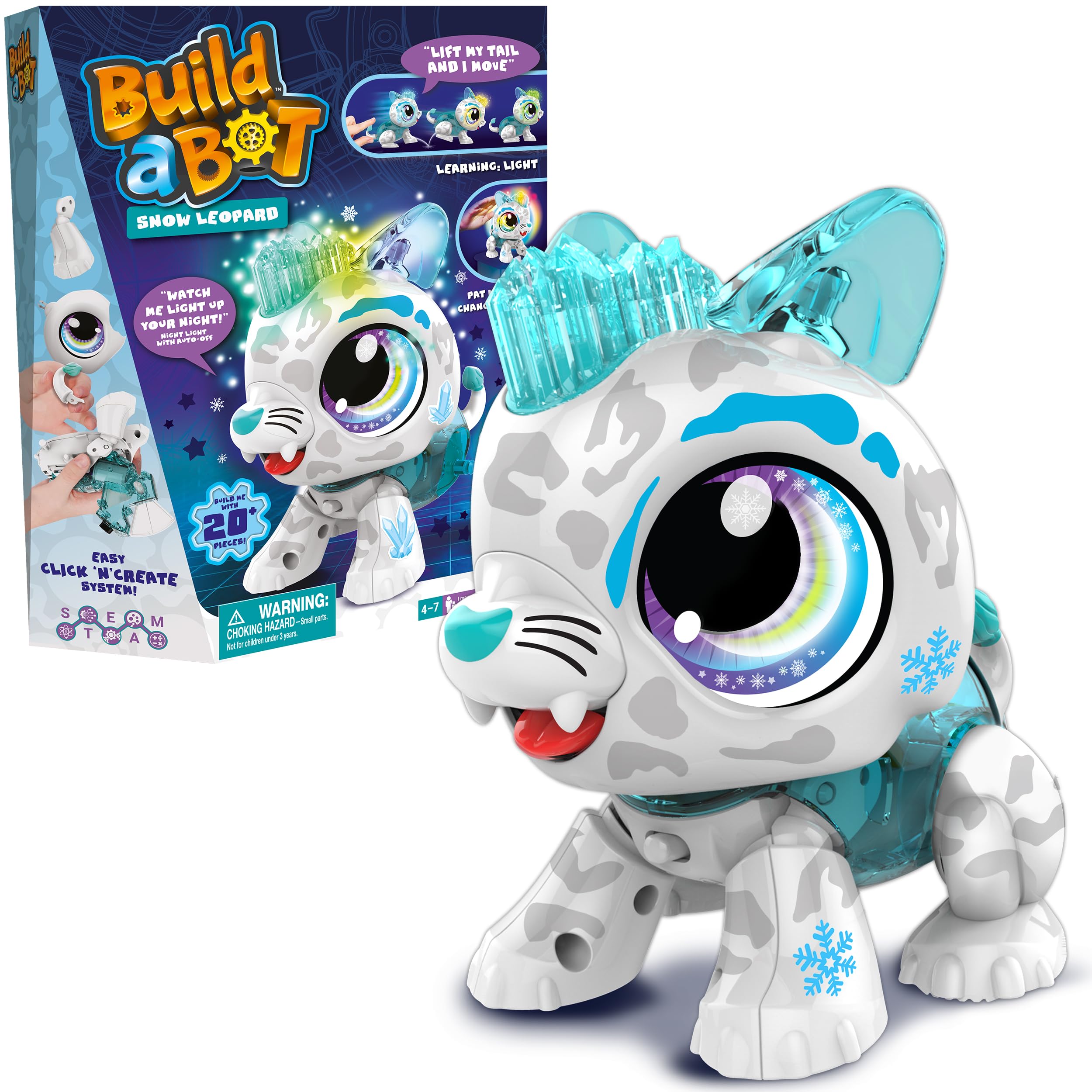 Build-a-Bot: Snow Leopard | Build Your Own Interactive Pet Snow Leopard | Easy Click 'n' Create System | 20+ Piece STEM Robot Kit for Kids | For Ages 4+