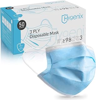 Hygenix ASTM Level 3 Disposable Face Masks, ≥98% Filtration, 160mmHg Fluid Resistant, Made in USA - 50 Pack