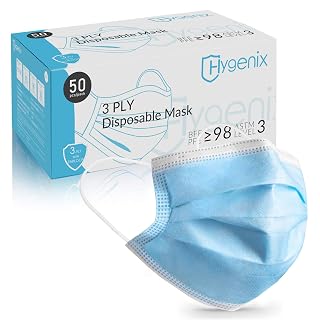 Hygenix FDA Cleared ASTM Level 3 Procedure Face Masks, Made in USA, ≥98% Filtration, Fluid Resistant, 3-Ply Ear Loop, 50 Pack - Amazon product rated Grade A