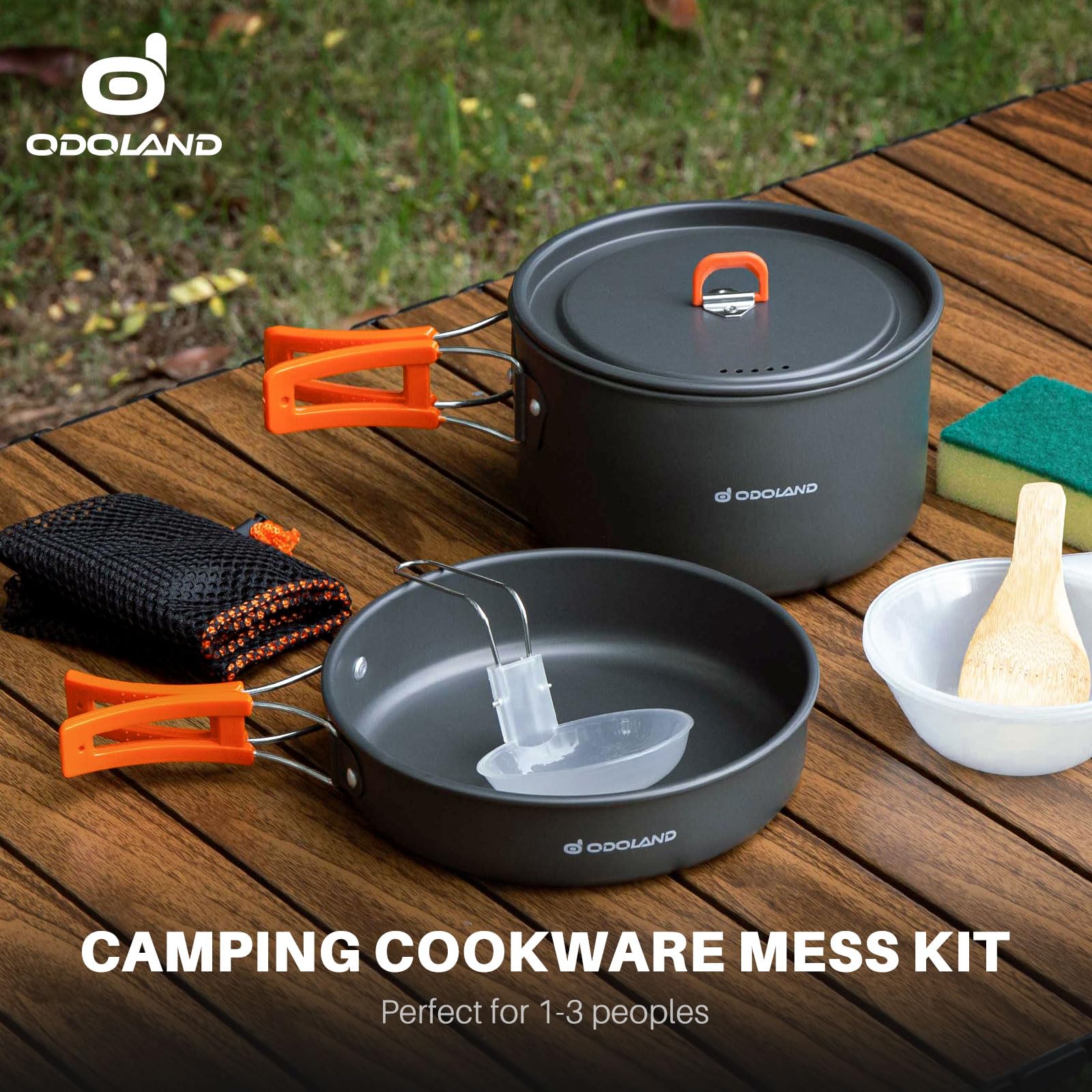 Odoland Set di Pentole da Campeggio per 1-3 Persone, Pentole e Padella da Campeggio, per Campeggio Trekking Escursioni Cucina Outdoor e Picnic