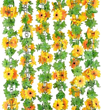 Amazon Higari 2本 フェイクグリーン 2 3m ひまわり造花 7cm 多い花 人工観葉植物 ヒマワリの花 Sunflowe つるの向日葵花 ガーデン 結婚式 誕生日 パーティー 記念日 ホーム オフィス 中庭 ガードレール デコレーション 小さい花 造花 オンライン通販