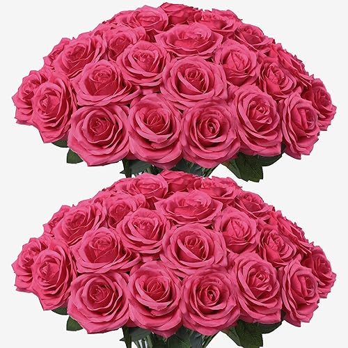 Miniatura 37 de Flores artificiales de rosa, rosa artificial, rosa falsa, rosa de seda, flores falsas de aspecto real con tallos para ramos de boda DIY, centros de
