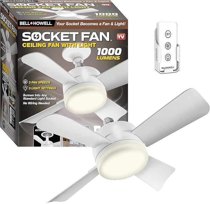 Bell+Howell Ventilateur de plafond avec lumière, 1000 lumens