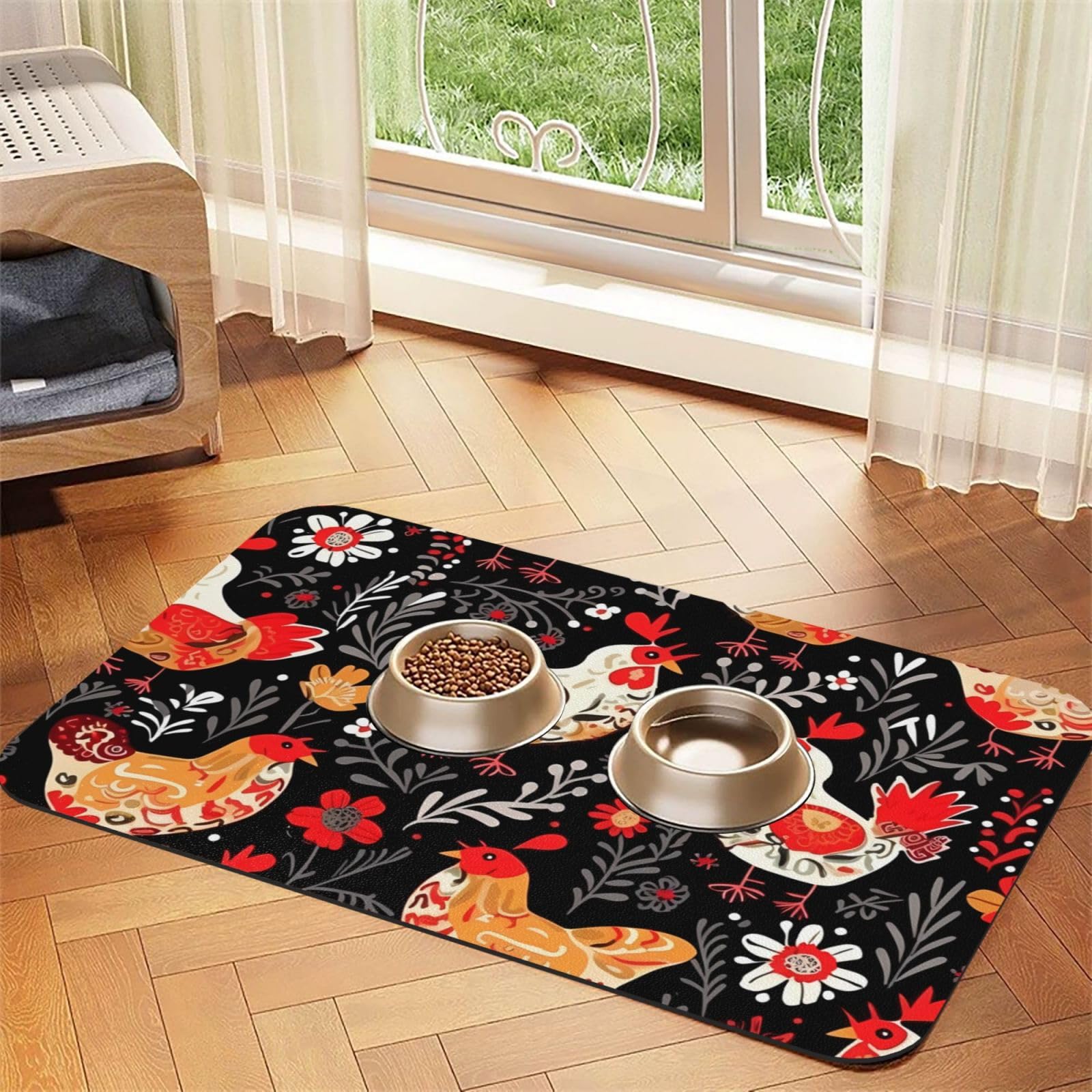 Tapis d'alimentation chien super absorbant et antidérapant poules