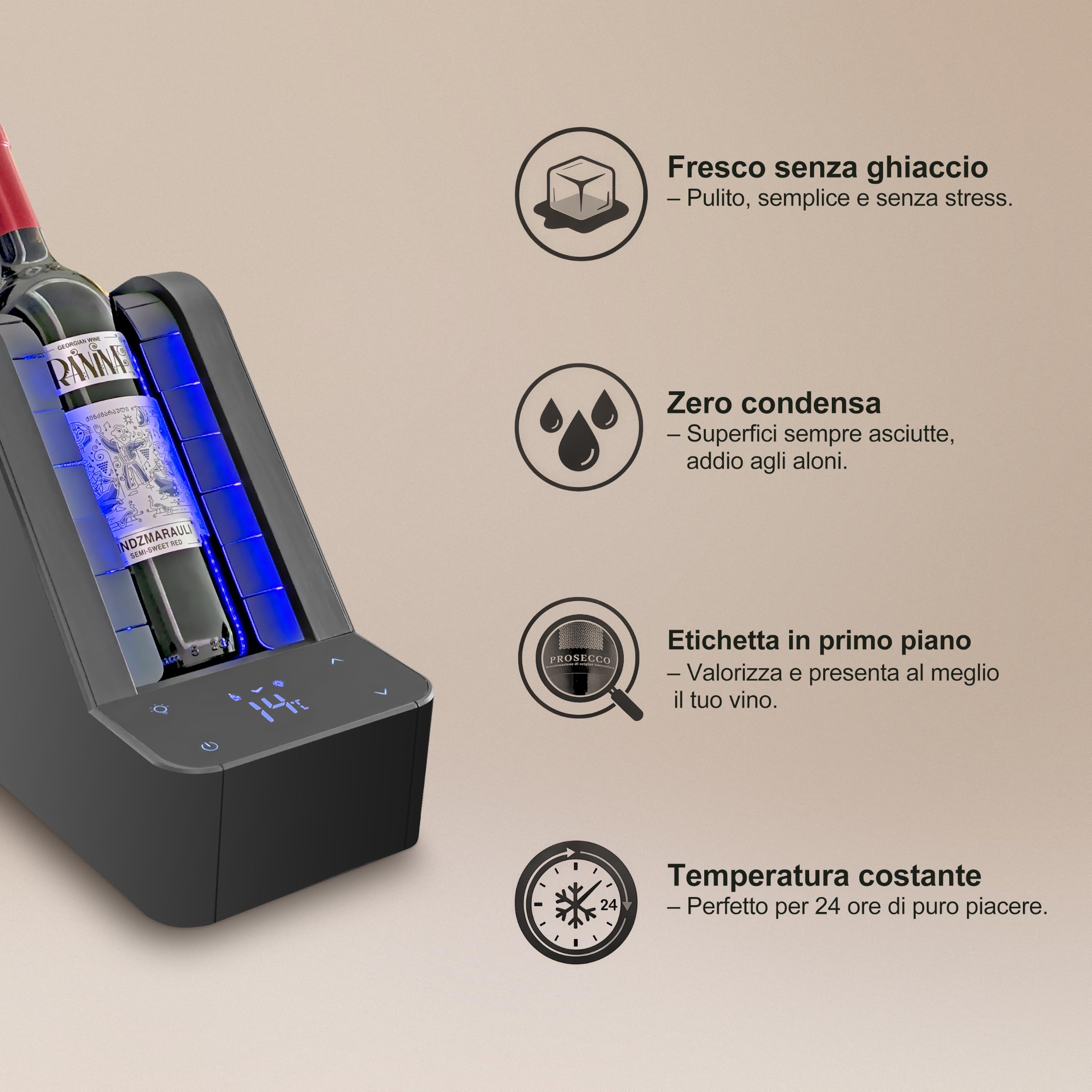 Cantinetta termoelettrica per vino 750 ml, senza compressore né liquido di raffreddamento, raffreddamento di precisione 24 ore per vino rosso/bianco/champagne, idea regalo