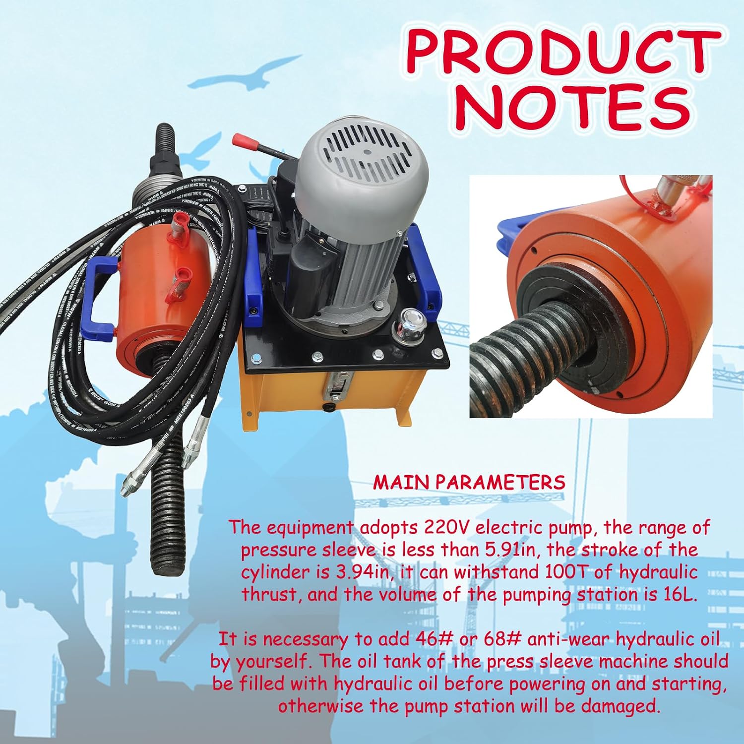220V 1.5KW Electric Portable Sleeve Pressing Machine 100T Hydraulic Crawler Pin Pressing Machine Track Dismantling Machine with Hydraulic Gauge for Tracked Excavator Maintenance