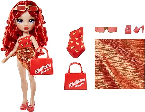 Miniatura 2 de Rainbow High Swim & Style Ruby, muñeca roja de moda de 11 pulgadas con envoltura brillante para estilo de más de 10 maneras, traje de baño