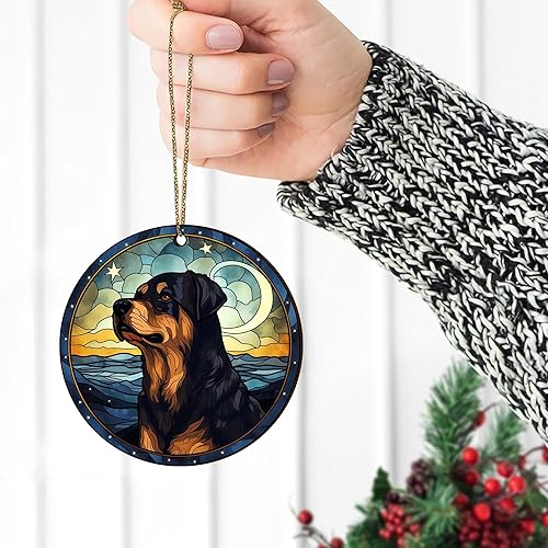 Miniatura 8 de V VIBEPY Rottweiler impreso, plano 2D, adornos de Navidad de Rottweiler, adornos para perros, 2 lados de 3.5 pulgadas, adorno de madera de 3.5