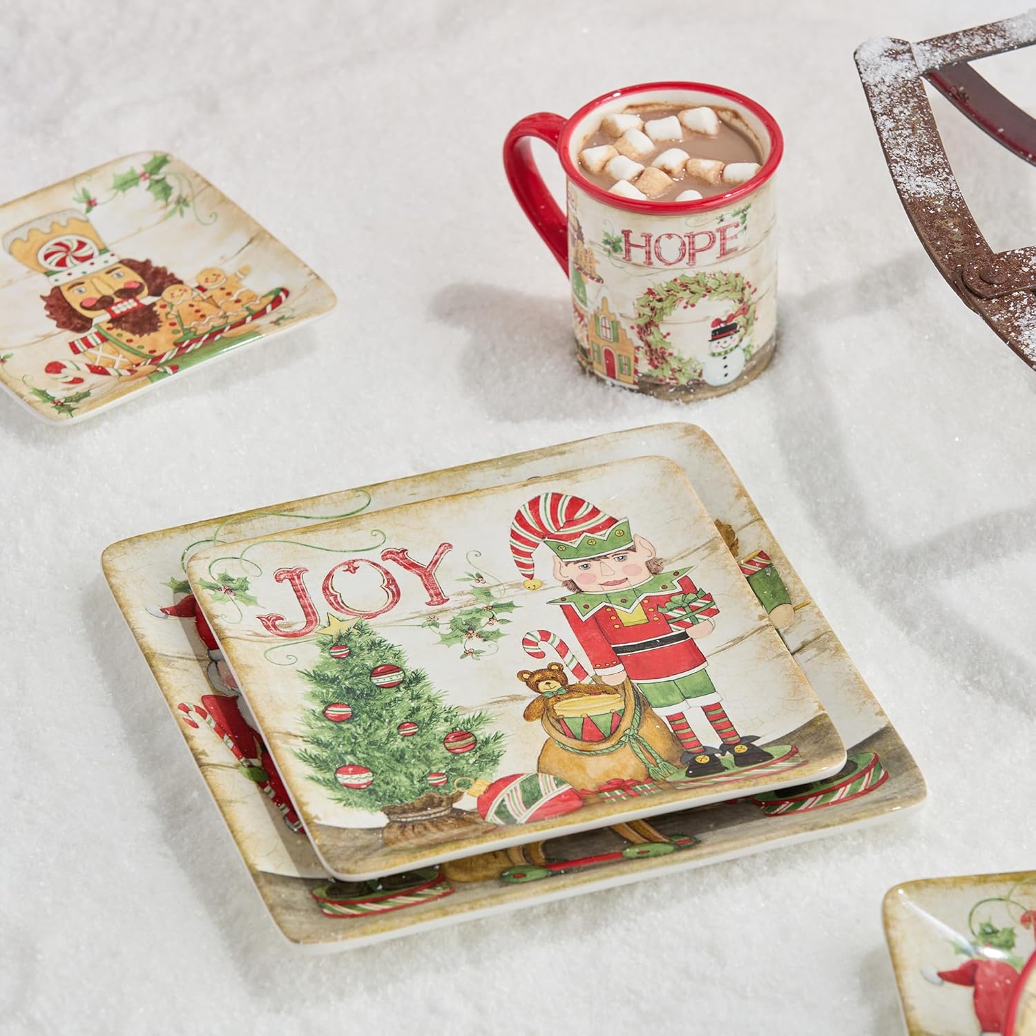 Nutcracker Parade Ceramic Holiday Dessert Plates Set – Santa, Elf, Toy Soldier, Snowman Art for Christmas Entertaining & Festive Tabletop Décor