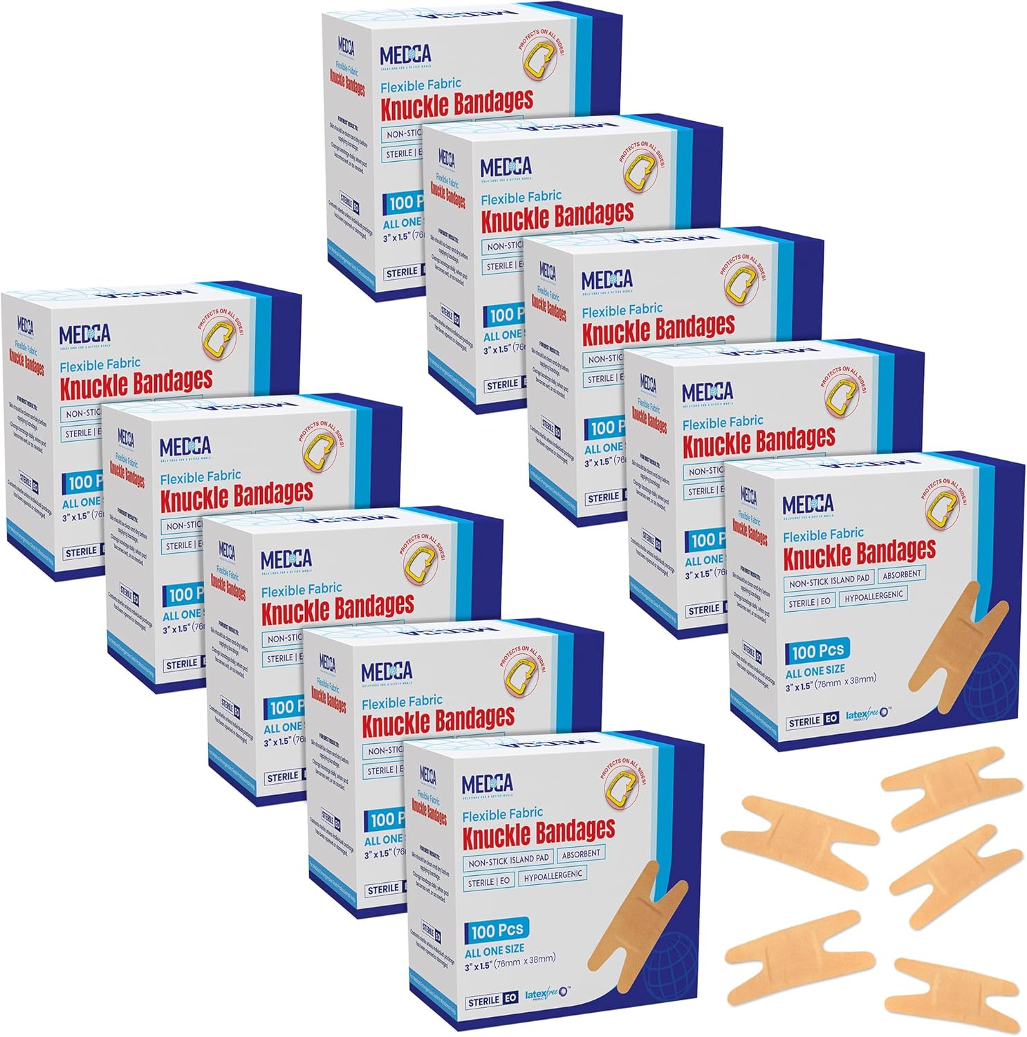 Flexible Fabric Bandages - Flex Fabric Adhesive Knuckle Bandages for Finger Care and to Protect Wounds from Infection - (1000 Count Bulk)