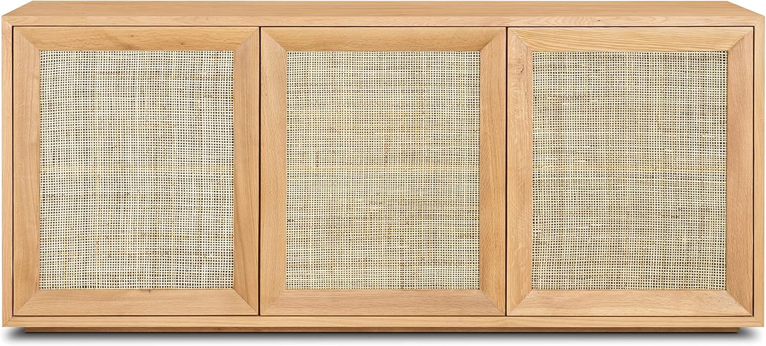 Bablon Tate 76-Inch Teak Wood Sideboard with Cane Doors – Modern Boho Buffet Cabinet for Dining Room or Living Room, Natural Finish Storage Credenza (Light Brown)-image-14