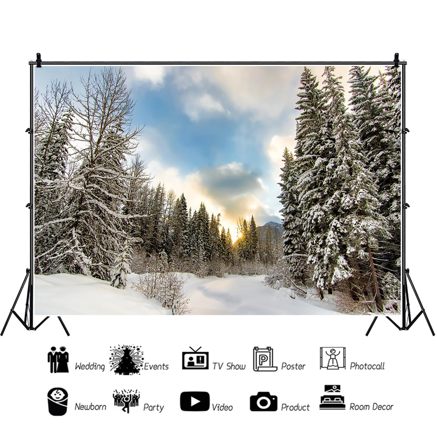 3x2m Nieve Invierno Fotografía Fondo Pinos Bosque Mundo Maravilloso Fondo por Recién Nacido Baby Shower Navidad Año Nuevo Partido Decoración Bandera Retrato Foto Puesto Accesorios, Vinilo
