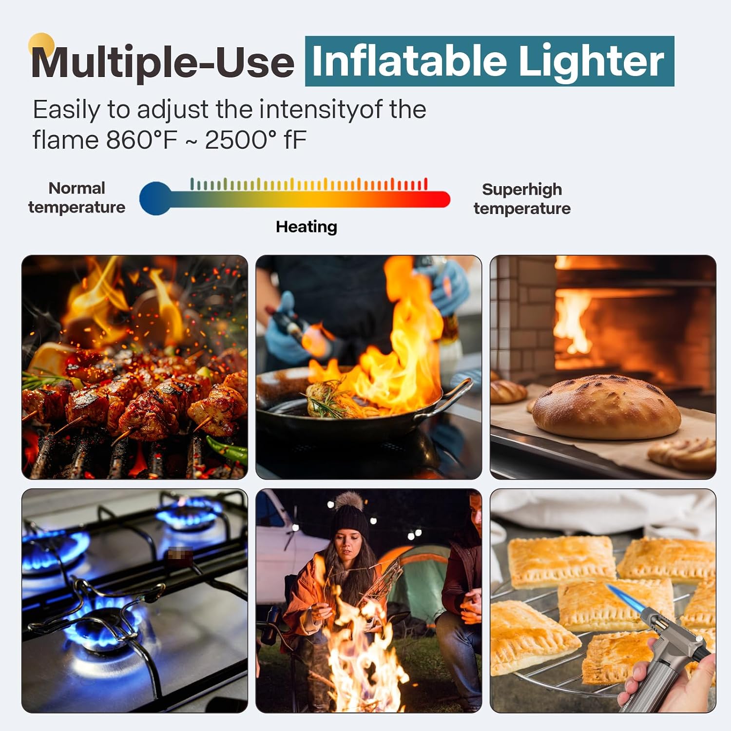 All metal, Blow Torch, Professional Kitchen Cooking Butane Torch with Safety Lock Adjustable Refillable Multipurpose Flame Refillable BBQ, outdoors，Baking,Crafts and Soldering(Gas Not Included)