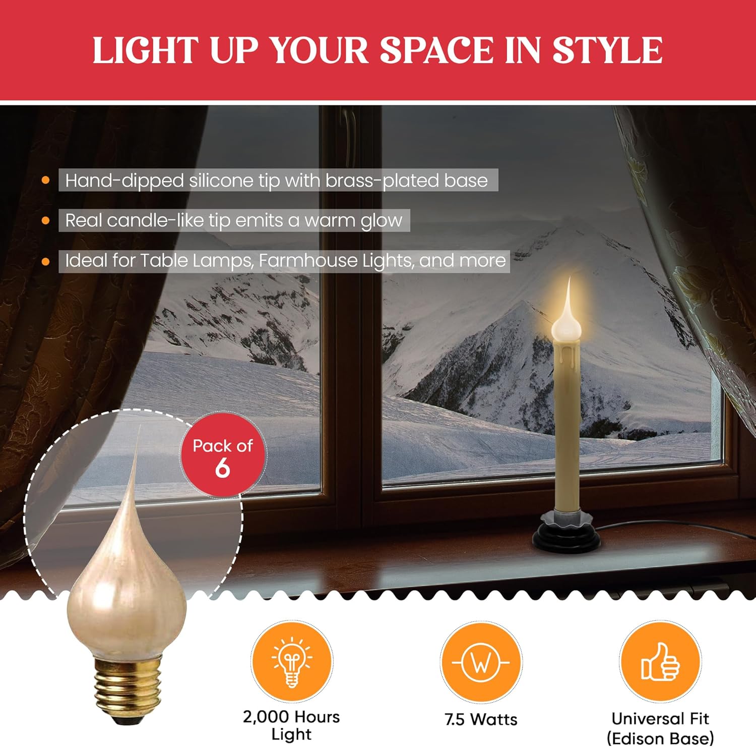 Creative Hobbies® 7194PSA Large Medium Base Champagne Silicone Light Bulbs, 7.5 Watt, Individually Boxed, Wholesale Pack of 6 Bulbs