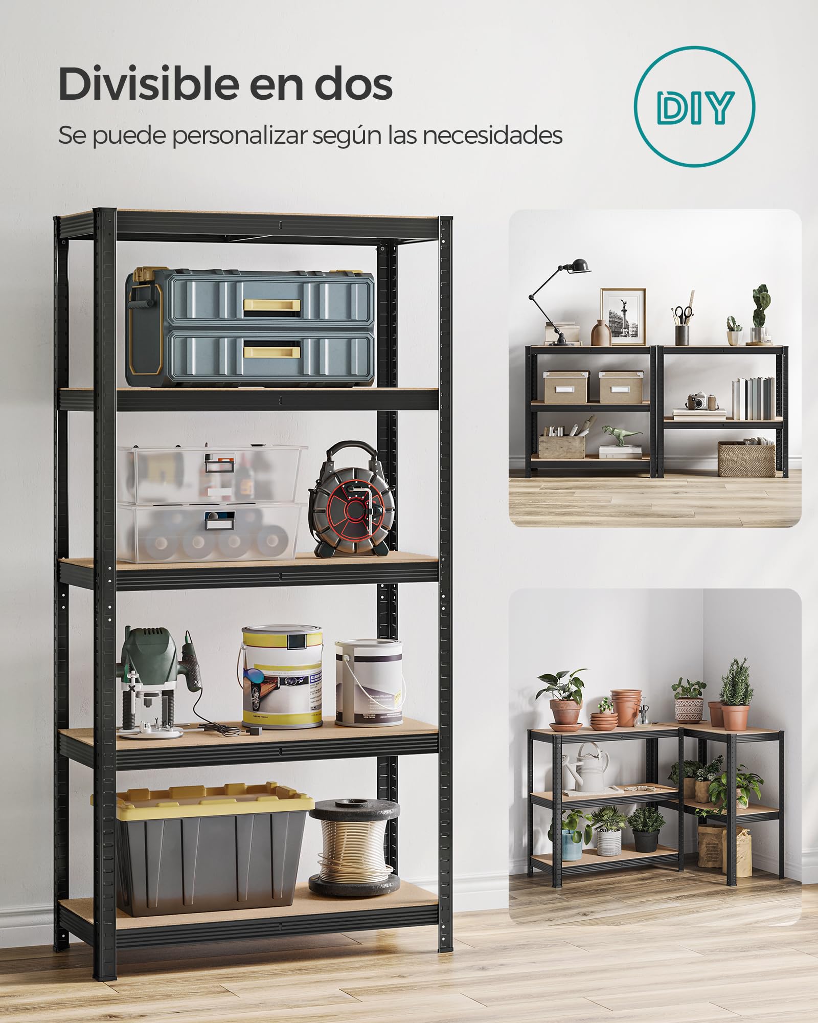 SONGMICS Estantería Pesada de 5 Niveles, Estantería de Acero, Montaje Rápido, Garaje, Almacén, Trastero, Carga de 875 kg, 40 x 270 x 180 cm, Negro GLR040B03