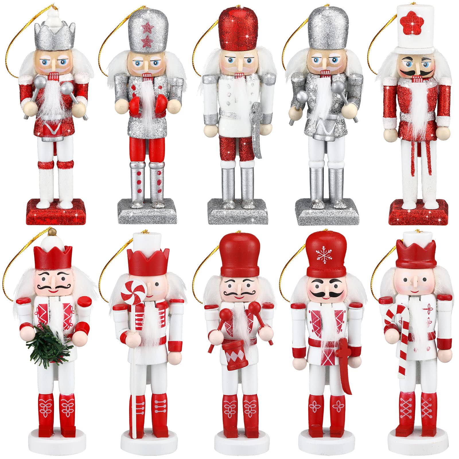 Jetec 10 Pcs Christmas Nutcracker Ornaments, Bright Style