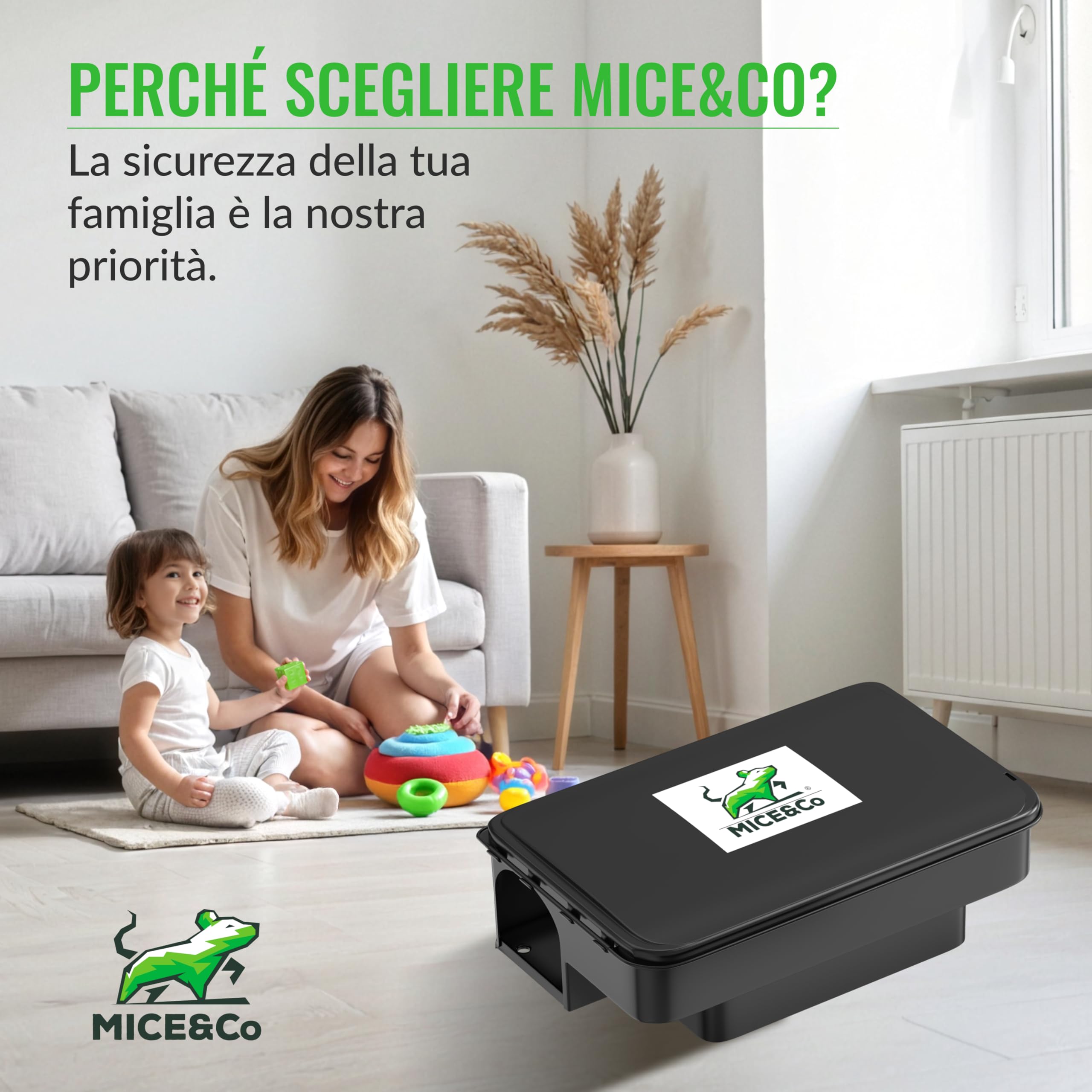Mice&Co 4X Trappole per Ratti e Topi Professionali e Efficaci – Scatola per Esche Topicida Anti-manomissione – Stazione di Esca Sicura per Bambini e Animali – Interno/Esterno
