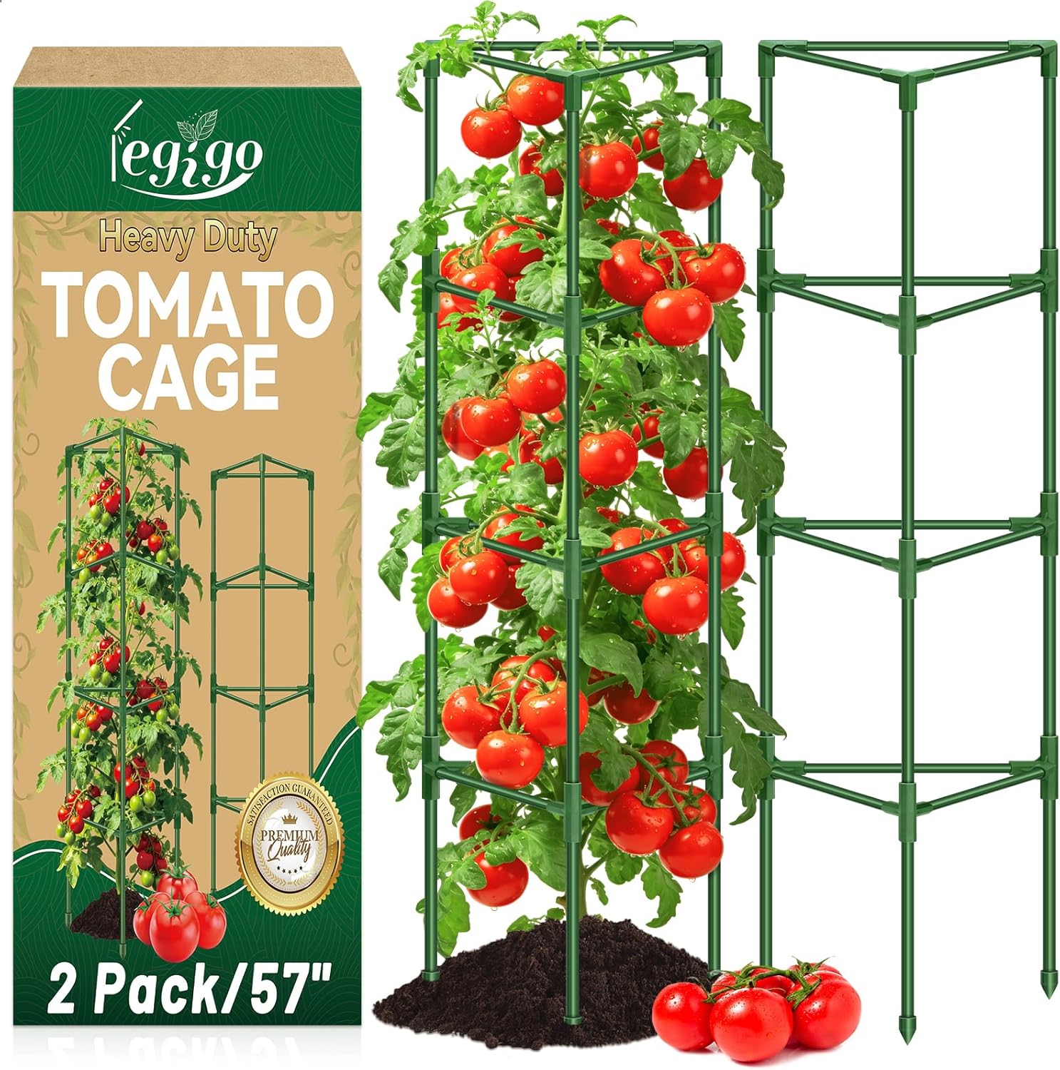 Legigo 2 Pack 57 Inch Tomato Cage for Garden, Heavy-Duty Tomato Trellis Plant Support Stakes, Adjustable Garden Trellis Plant Cage for Climbing Plants Peppers Outdoor Raised Garden Bed and Vegetables