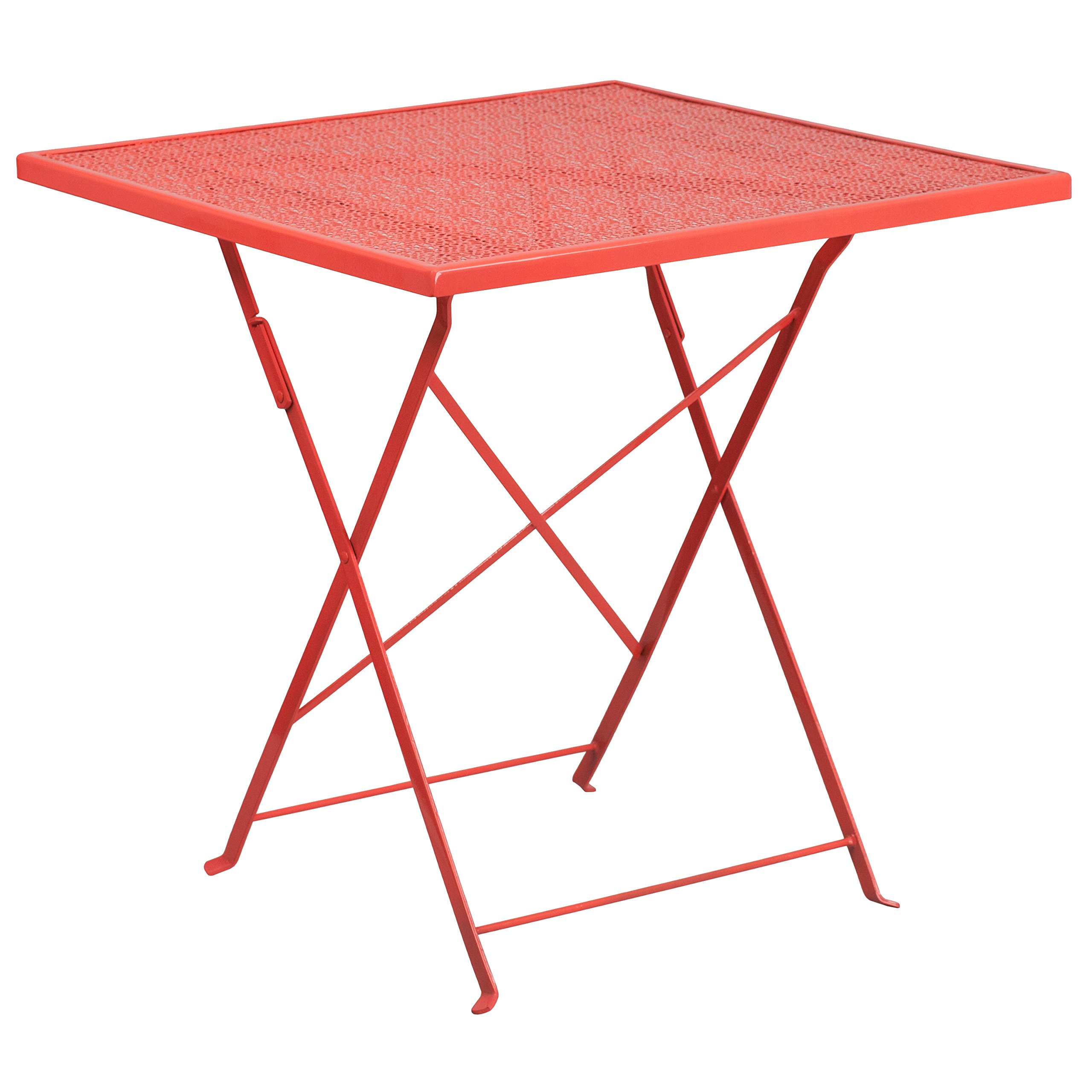 Flash Furniture Oia Commercial Grade 28" Square Coral Indoor-Outdoor Steel Folding Patio Table