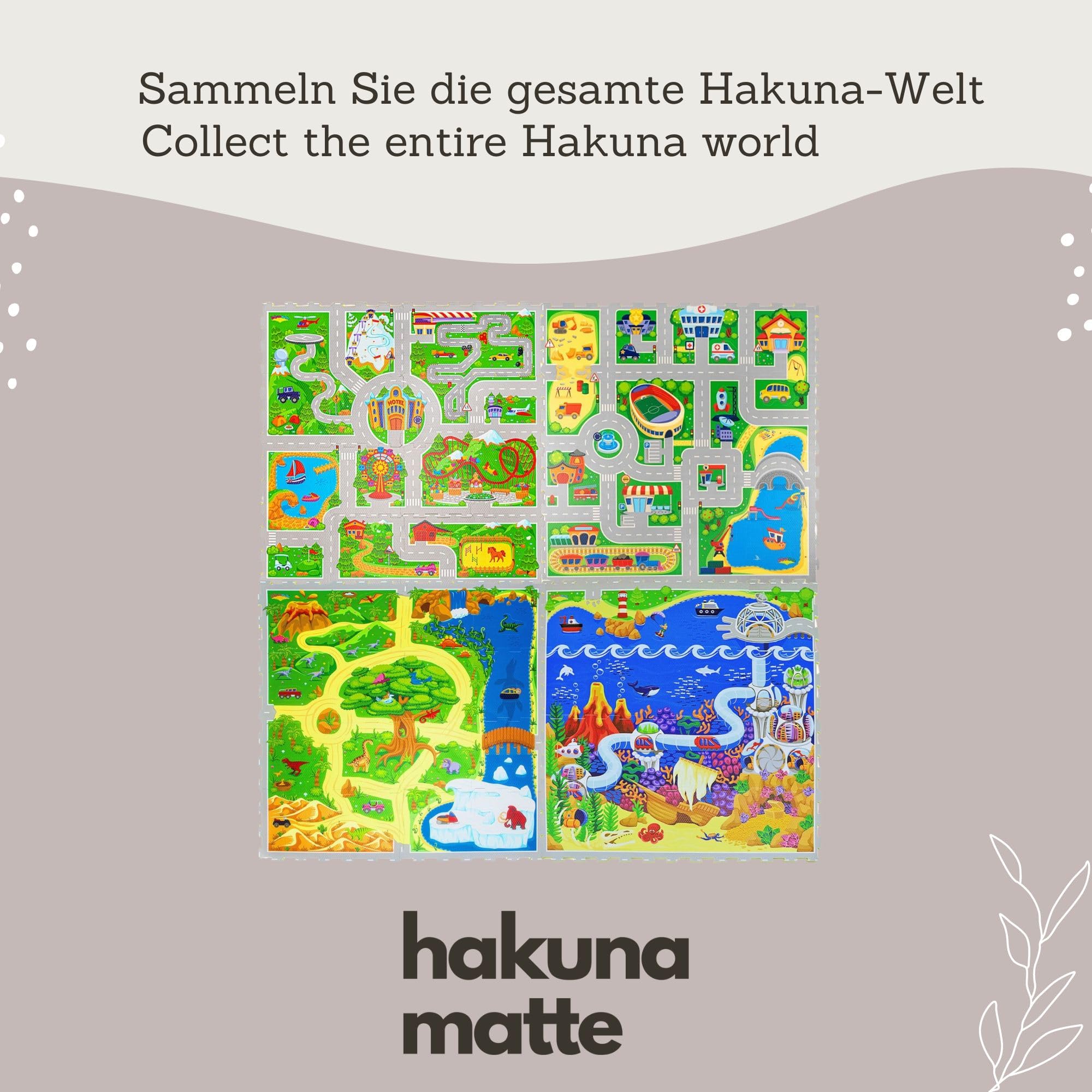 Hakuna Matte Mata Puzzle dla Niemowląt 1,2x1,2m – Piankowe Płyty z Drogami & 11 Autek – Grubszy i Miękki Dywanik Samochodowy do Zabawy