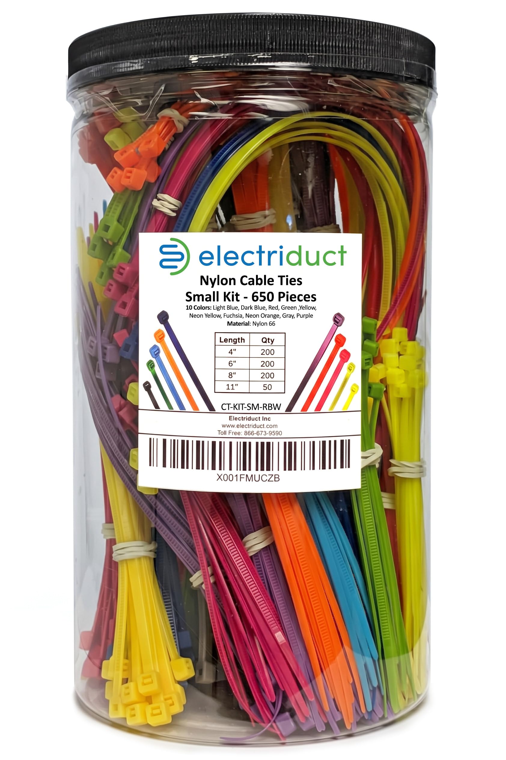 Amazon.com: Electriduct Nylon Cable Tie Kit - 650 Zip Ties - Multi