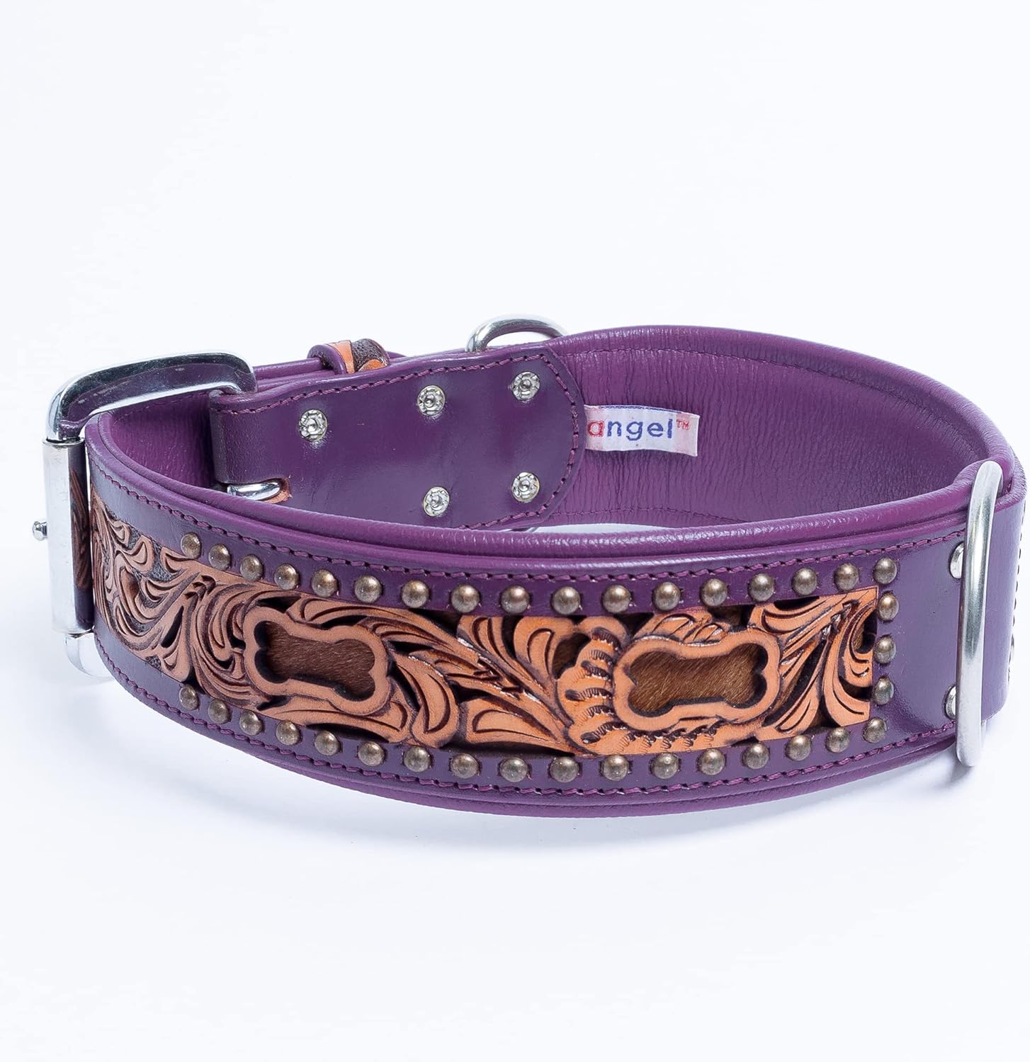Angel Pet Supplies Genuine Leather San Antonio Dog Collar | Perfect for Medium, Large & XL Dogs | Stainless Steel Buckle | Strong, Real Argentinean Leather | Handmade | Multiple Colors and Sizes