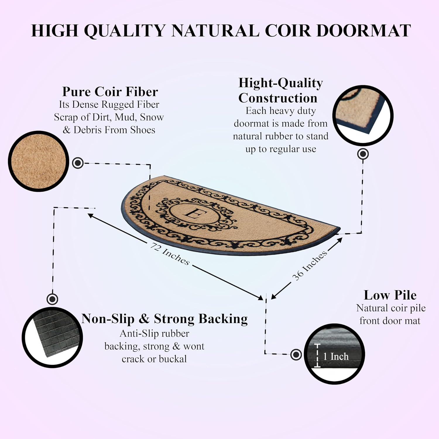 A1 Home Collections A1HC Natural Coir & Rubber 36x72 Inches Hand Flocked Large Monogrammed Door Mat Thick Durable Doormats for Entrance Heavy Duty Front Door Entry Doormat