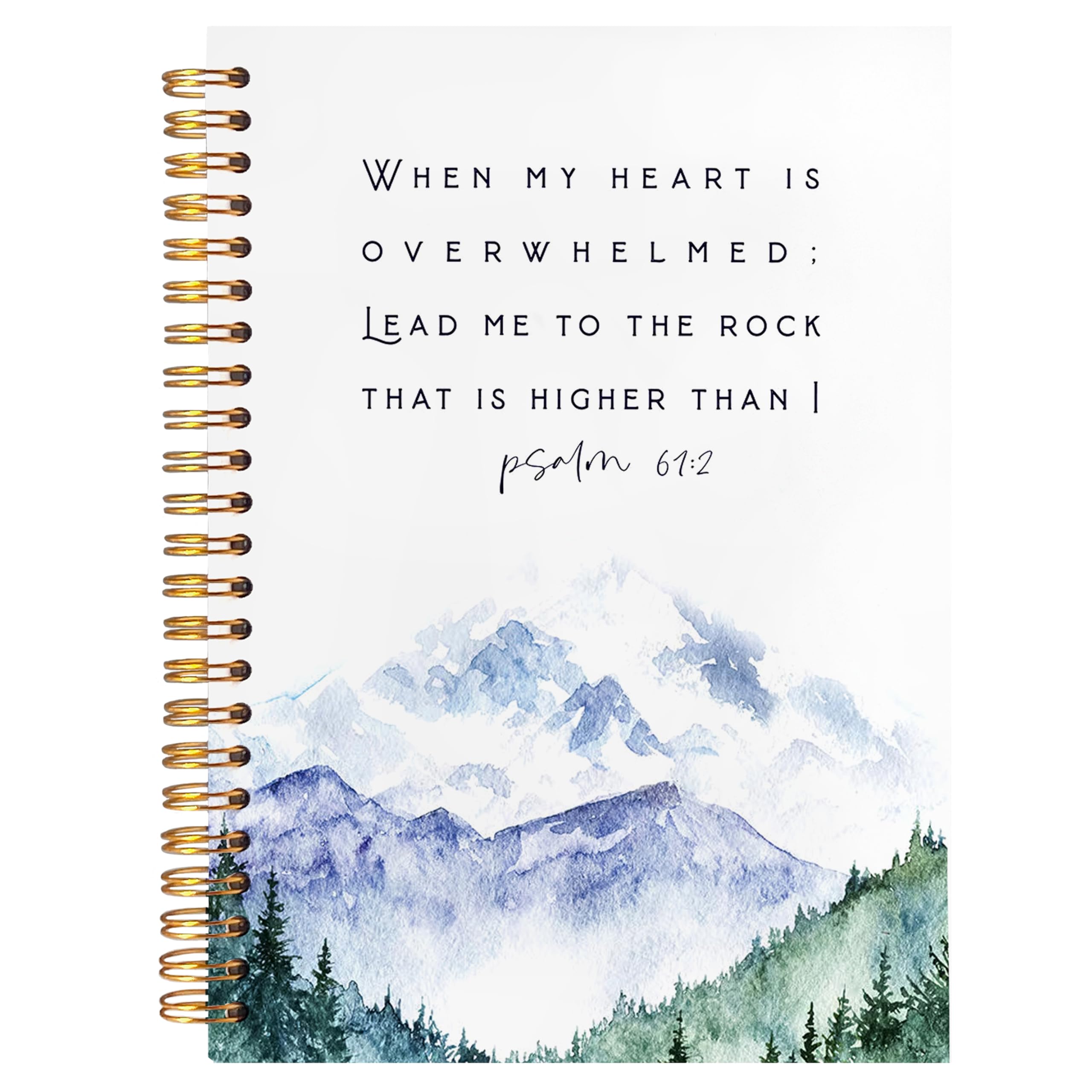 BearCake Christian Notebook Journal, Prayer Journal for Women, Lead Me To the Rock That is Higher Than I Bible Notebooks for Note Taking, Watercolor Mountain Hardcover Spiral Notebook 5.5x8.3