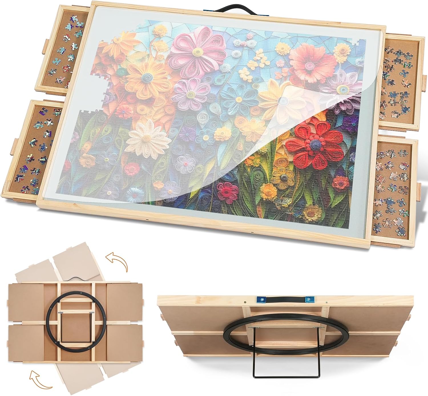 Product image of 1500 Pieces Tilting & Rotating Puzzle Board, 34.25" × 25.2", Portable Jigsaw Puzzle Table for Adults with 4 Drawers & Protective Cover, Ideal Gift for Mum
