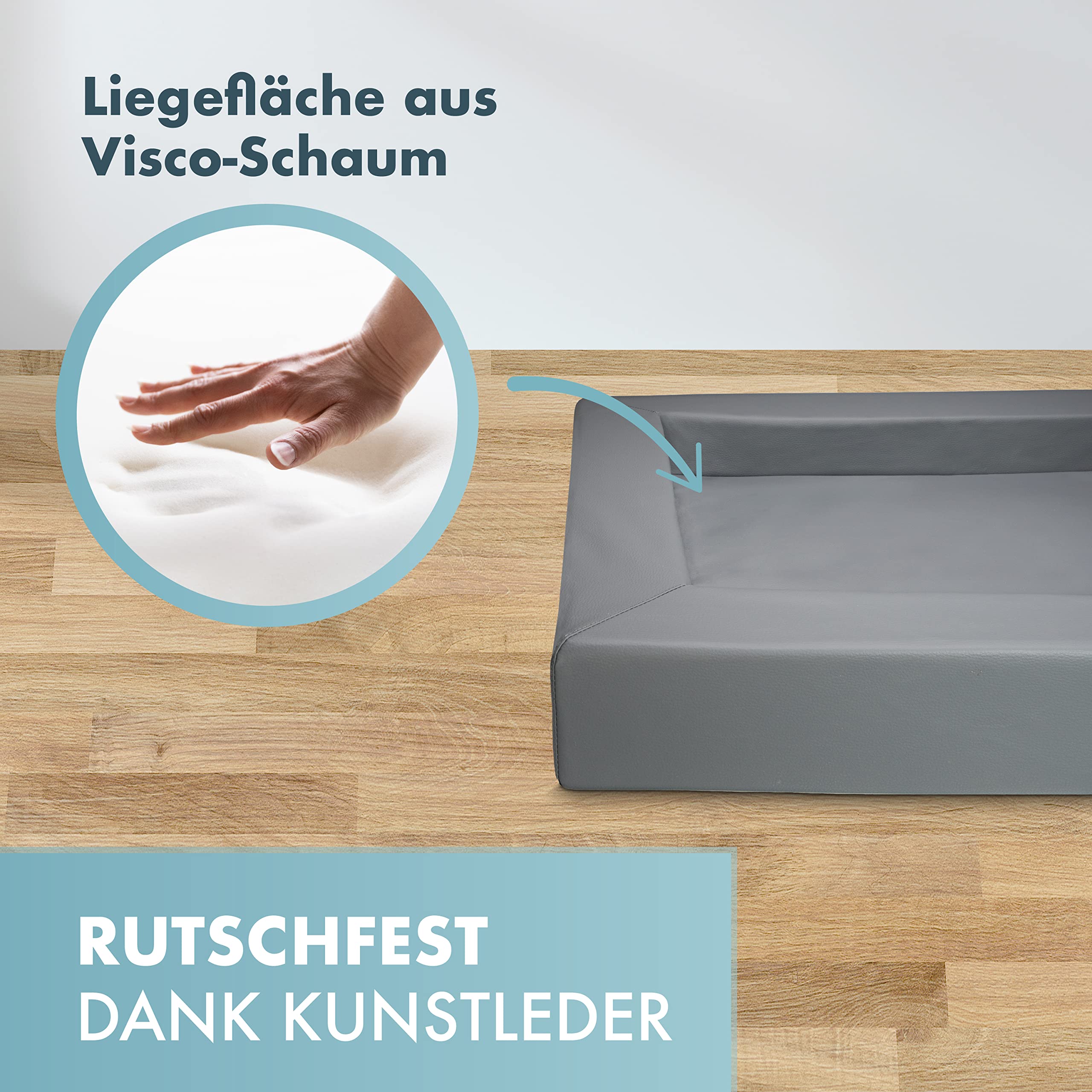 Hunde-Bett mit Visco-Kissen - waschbares Hundekörbchen - hochwertiges Hundesofa - gelenkschonendes Hundekissen - robuste Hundematte - Gr. XL 130 x 100cm - grau