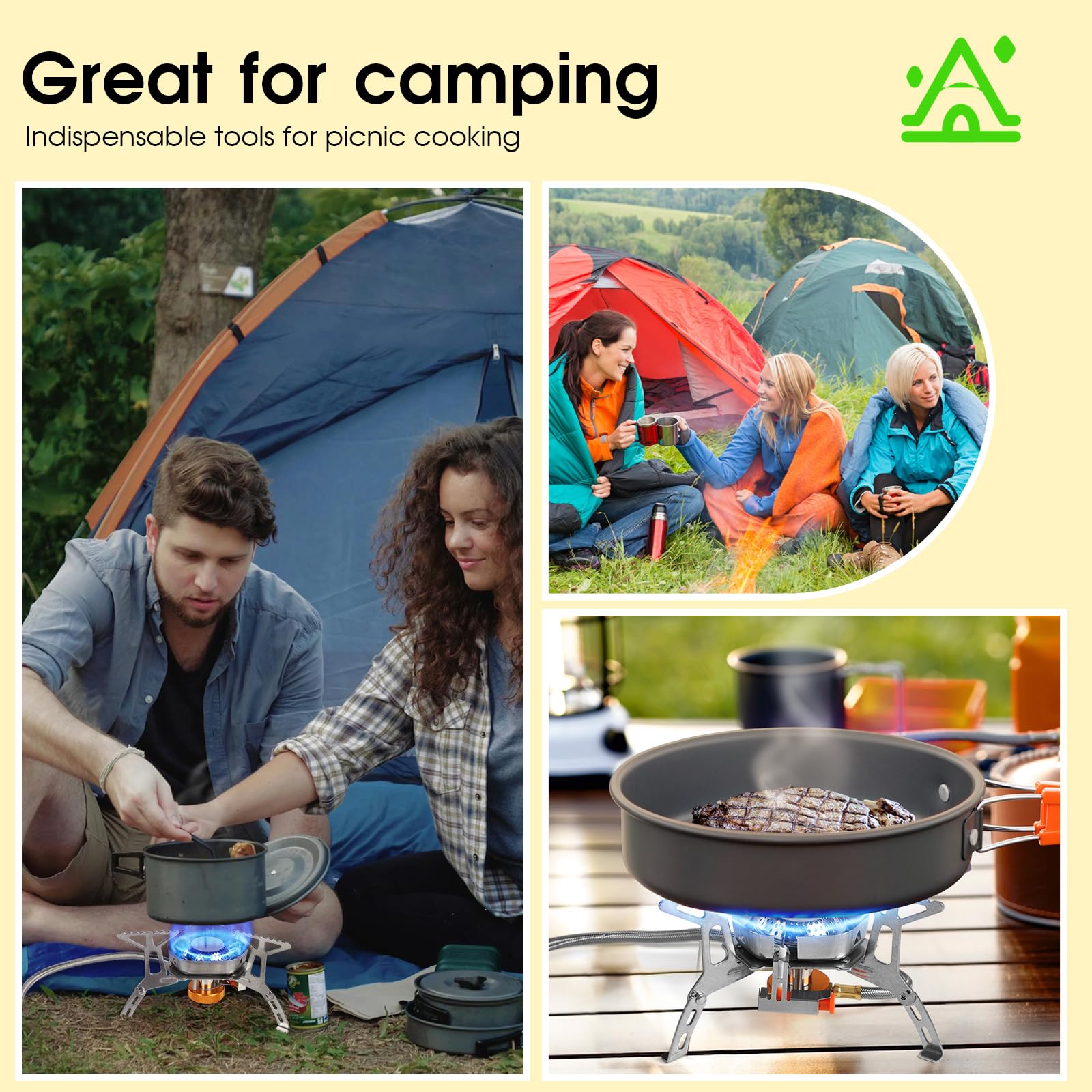 SWAWIS 3500W Fornellino da Campeggio Portatile Piezoelettrica Stufa a Gas Campeggio Antivento con Adattatore per Escursionismo Campeggio Picknick Trekking Outdoor Wandern