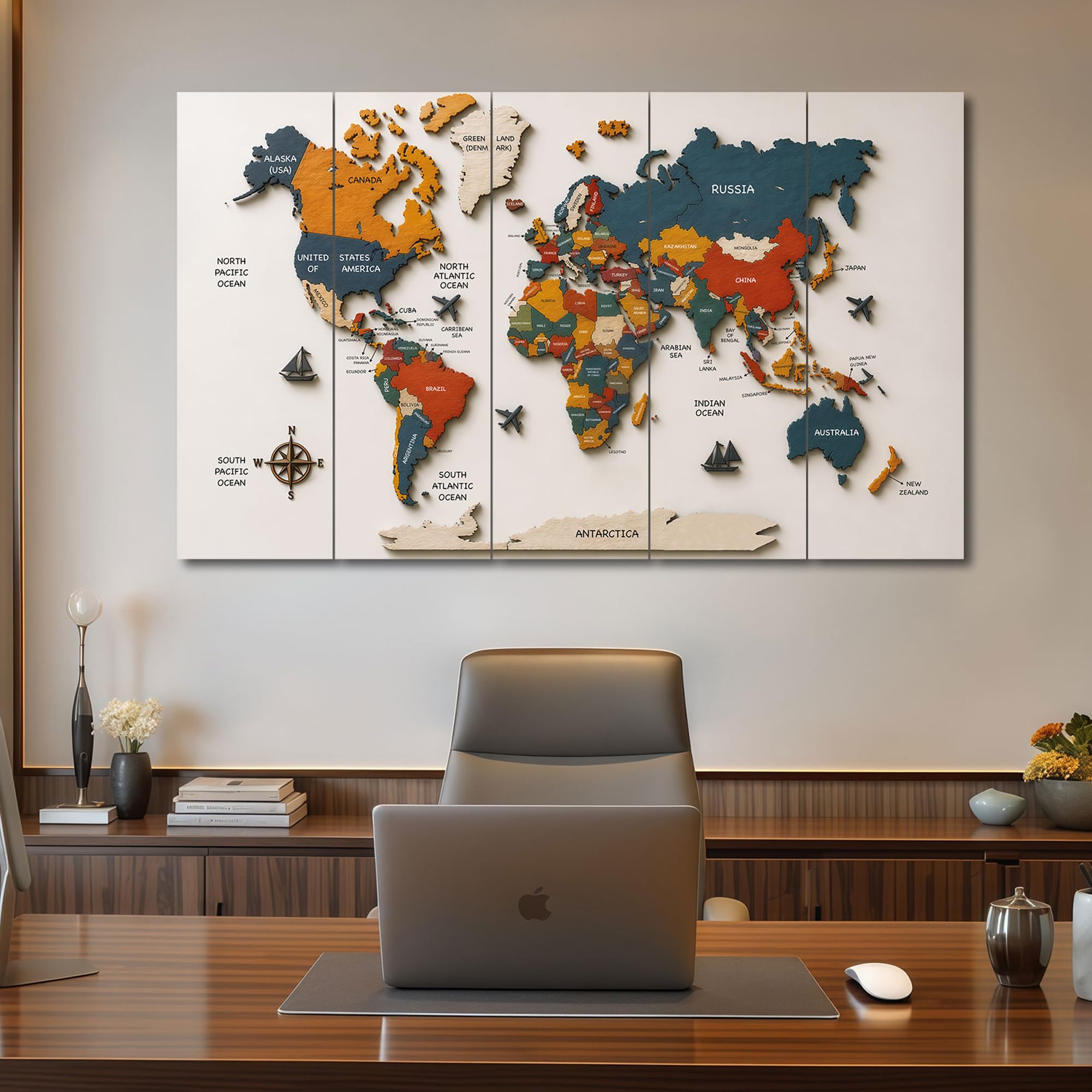 The Castle Decor World Map Painting With Frame 5 Big Size Multiple Frames Wall Art Painting for Living Room,bedroom,drawing Room,hotels-wooden Framed-digital Painting (27x48 inch, multicolor8)-image-37