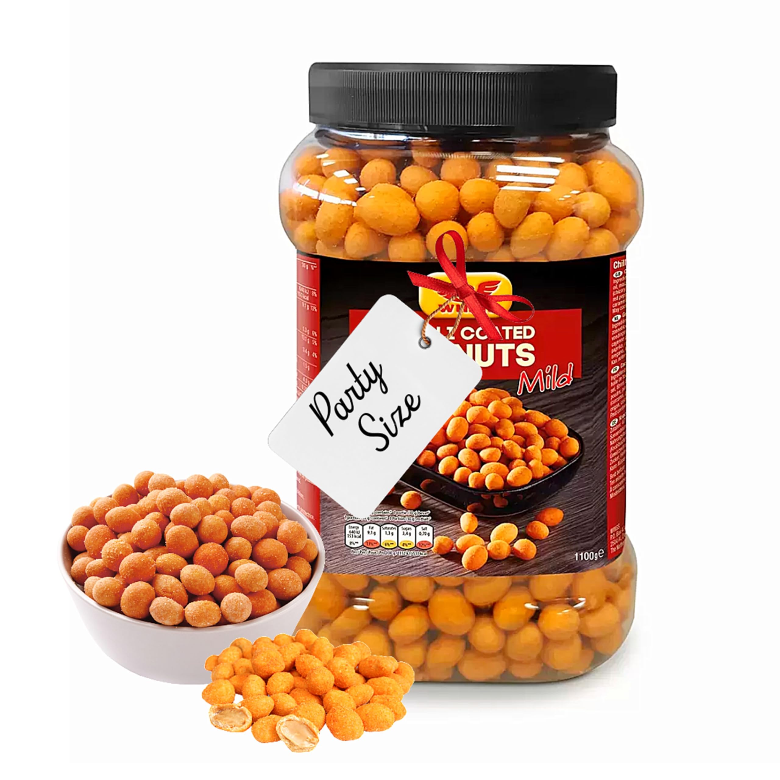 Spicy Chilli Peanuts Sharing Bulk Buy - Crunchy Coated Peanuts Snacks with Chilli Flavour 1.1kg Perfect Pub Snacks for Snacking, Movie Nights, Peanut Lovers with Topline Card