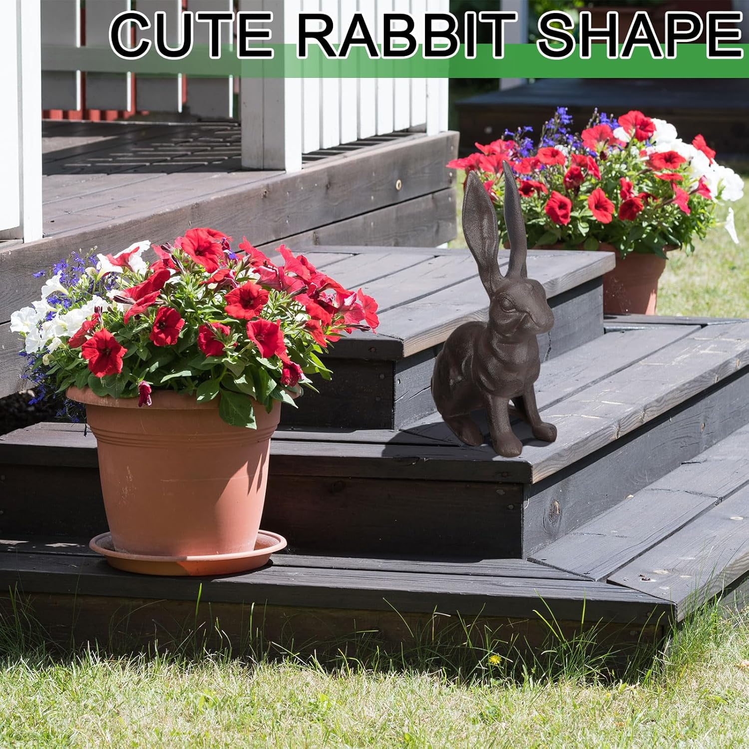 Cast Iron Rabbit Garden Statue Large Vintage Sitting Bunny Garden Figurines Patio Yard Lawn Doorstop Ornament Home Office Decor Animal Lover Gift - Image 6